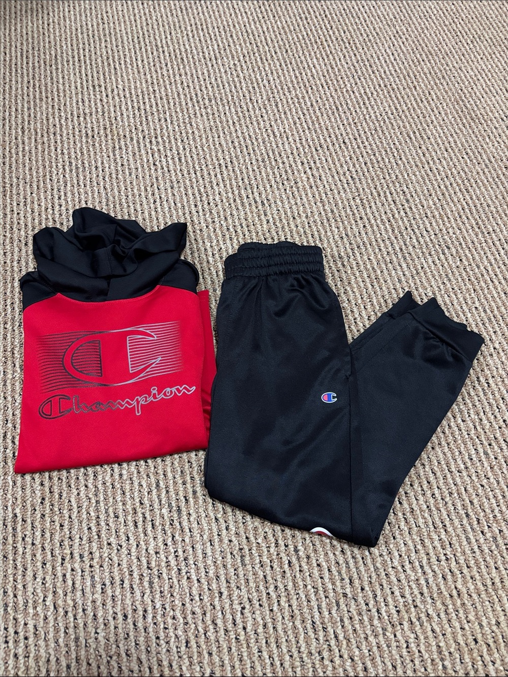 Champion Red and Black Hoodie with Black Joggers - Kids Active Set